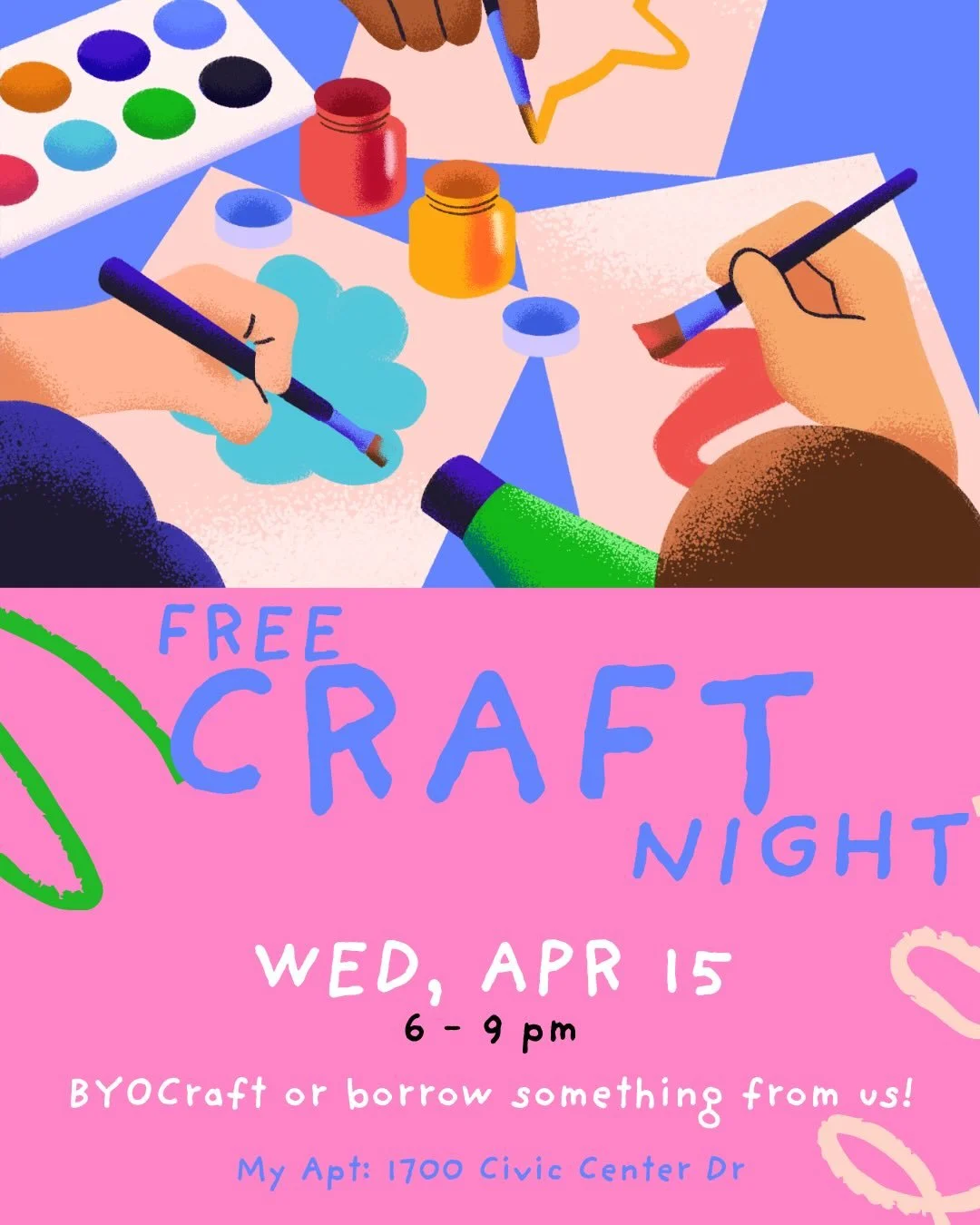 STOP scrolling! 🛑 Make something instead! 🎨 

Join us for a free BYOcraft night&mdash;a chill, low-key evening of hanging out, getting creative, and making cool shit with good people. No experience needed, no expectations&mdash;just vibes.

Bring y