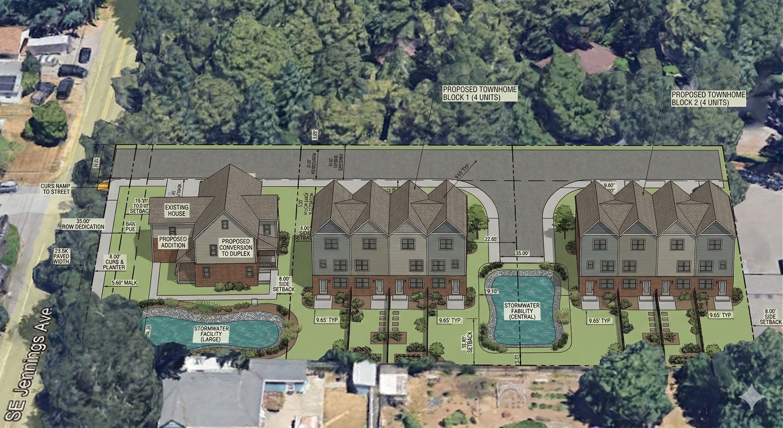 Jennings Ave Partition - Clackamas County, Oregon

This three-parcel partition transformed a single 0.85-acre parcel into a thoughtfully designed 10-unit middle housing development. The project features a duplex conversion alongside two new fourplex 