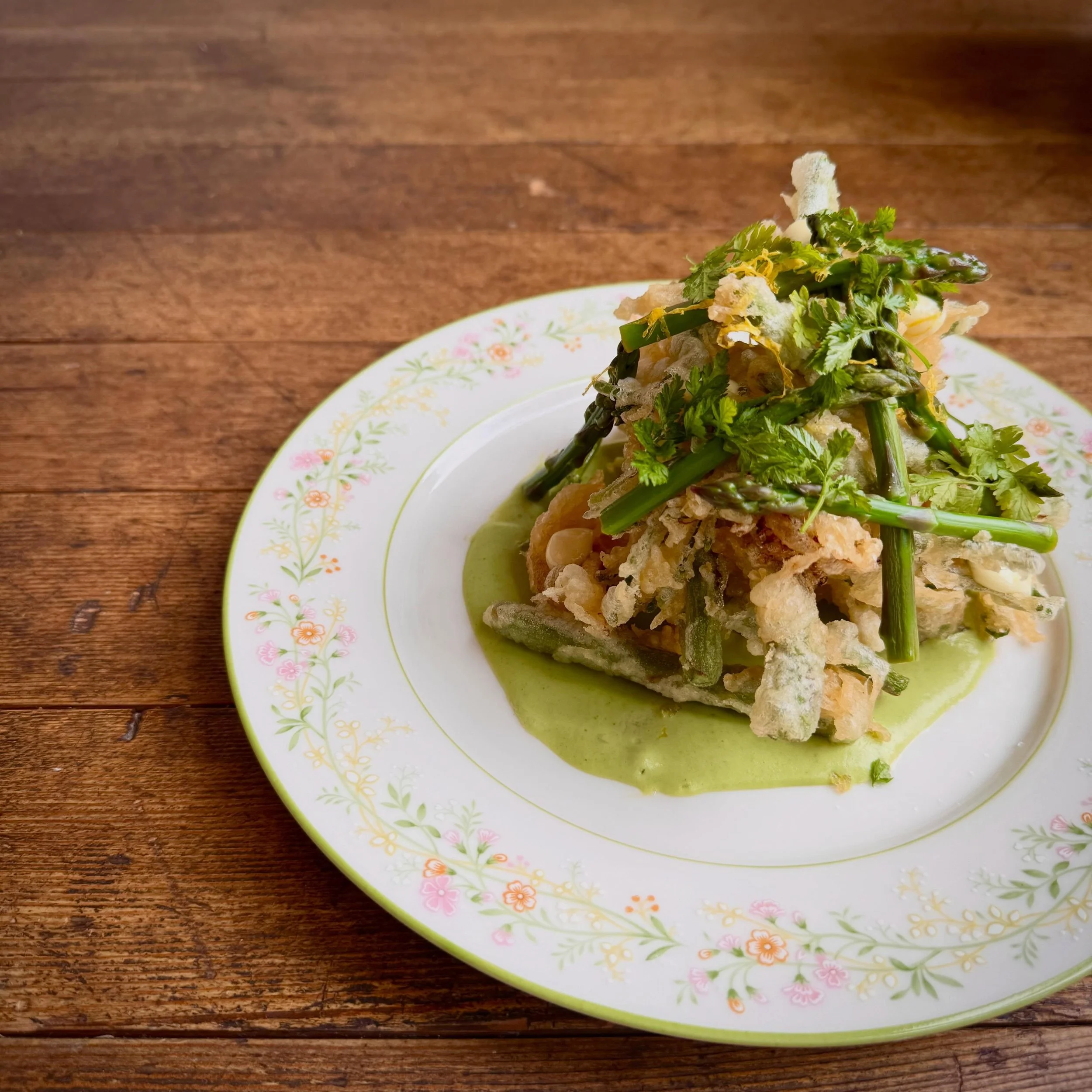 FRITTO MISTO

tempura fried asparagus, lemon, &amp; seabeans, asparagus vichyssoise, triple blanched garlic aioli, lemon zest

I honestly have no words for this one, just order it and thank me later. 

Here tonight 4-9 for those Sunday Scaries. HAPPY