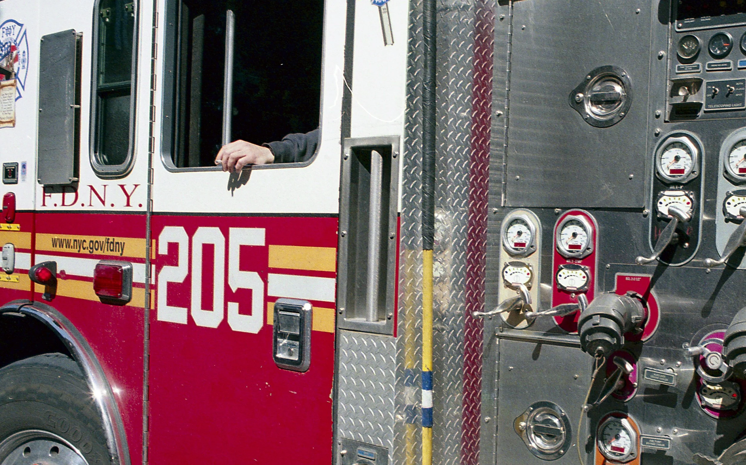 FDNY fire truck with control panel and gauges, number 205.