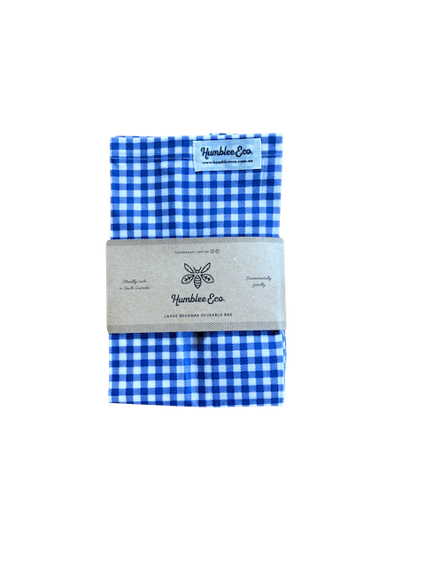 Large Beeswax Bread Bag – Blue Check