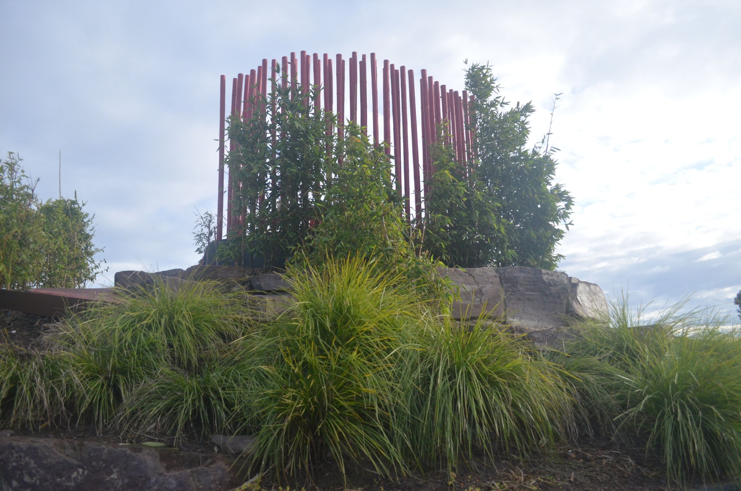Bamboo feature with garden
