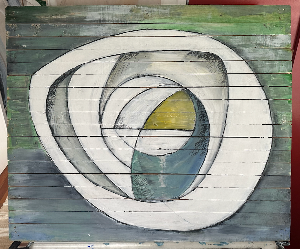 Space and Light, acrylic paint on hard wood pallet. 100cm x 120cm (wide), and 3cm depth. $750