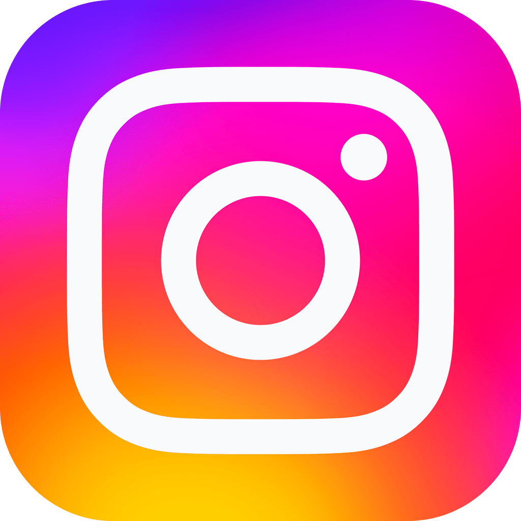 Instagram logo with a white camera outline on a colorful gradient background of pink, purple, orange, and yellow.