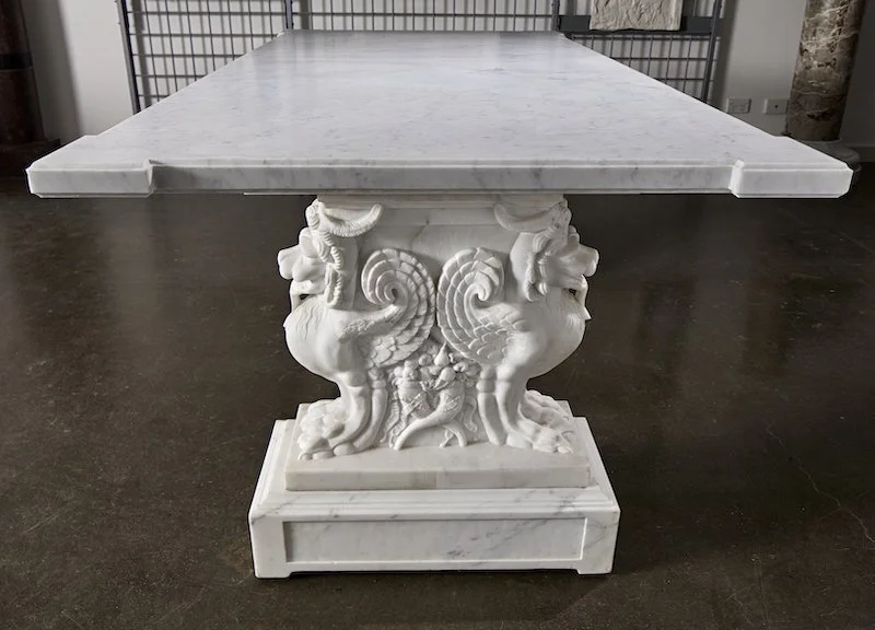 ROMAN. Marble.  Ornate gargoyle hand carved pedestal legs. 