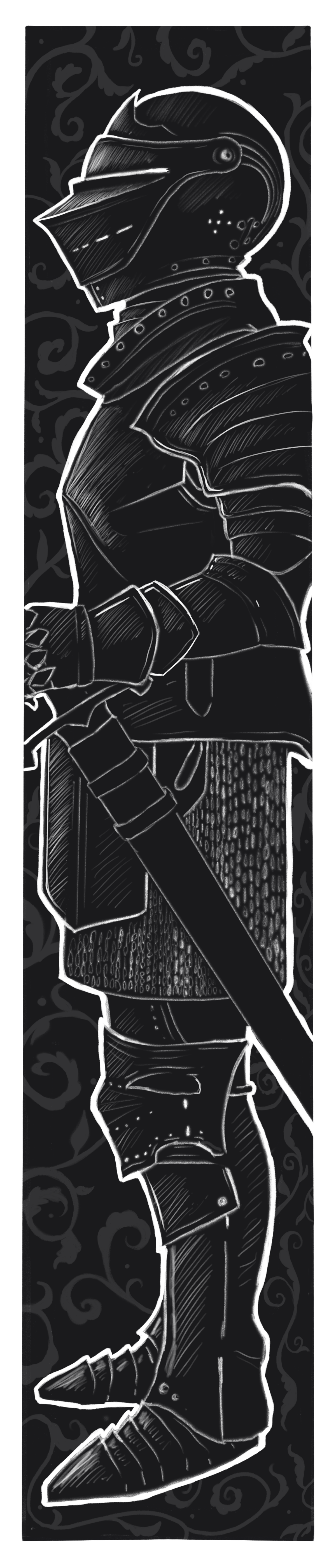 Bookmark depicting a knight in armor.
