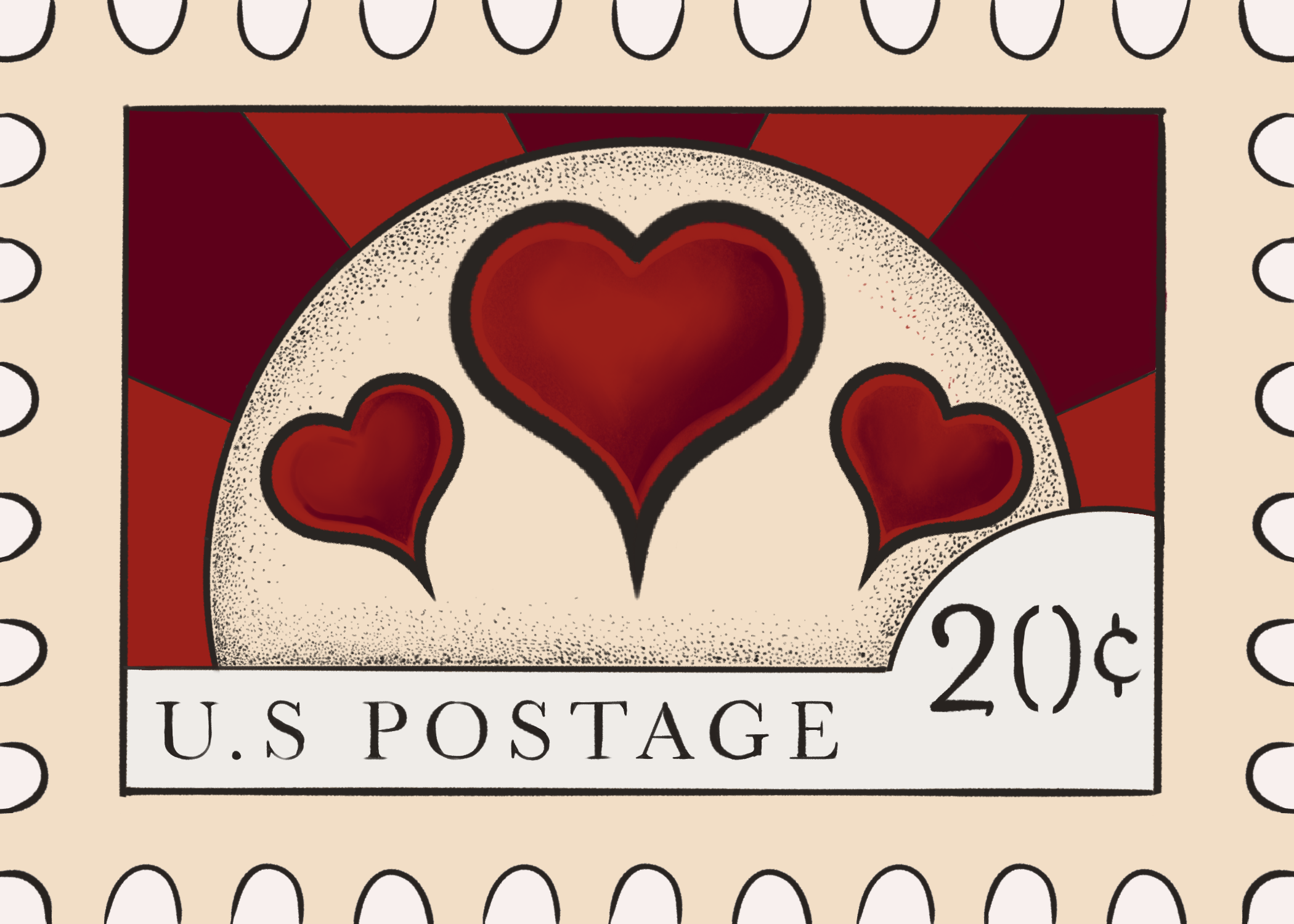 Valentine's Day card styled after a postage stamp.
