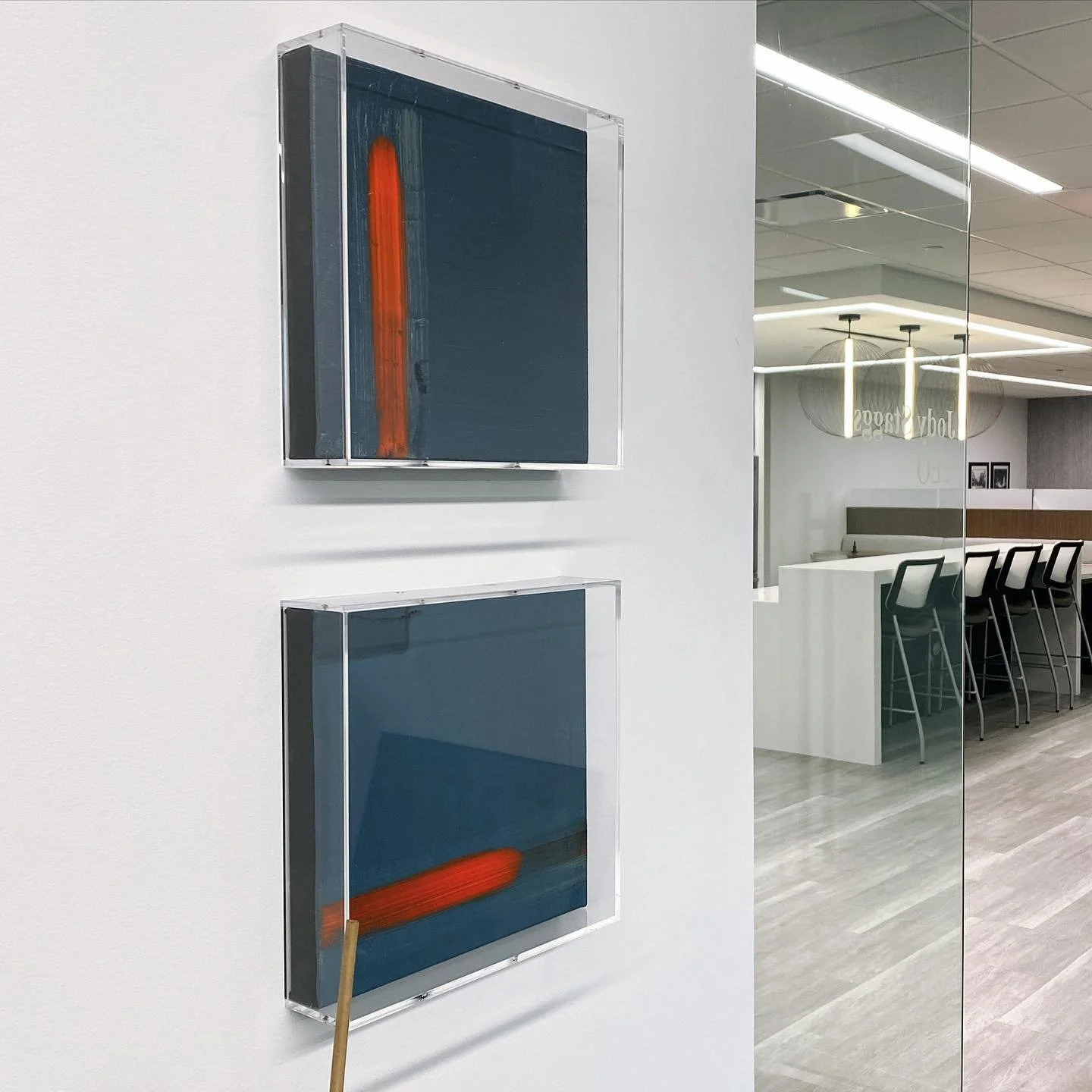 These are part of the corporate series artworks created for a finance group in Dallas, Texas. They hang in the office of the CEO and are framed in an acrylic casing. 

Atmosphere Diptych
12x12 in. each
Acrylic on canvas in acrylic casing
Corporate Se