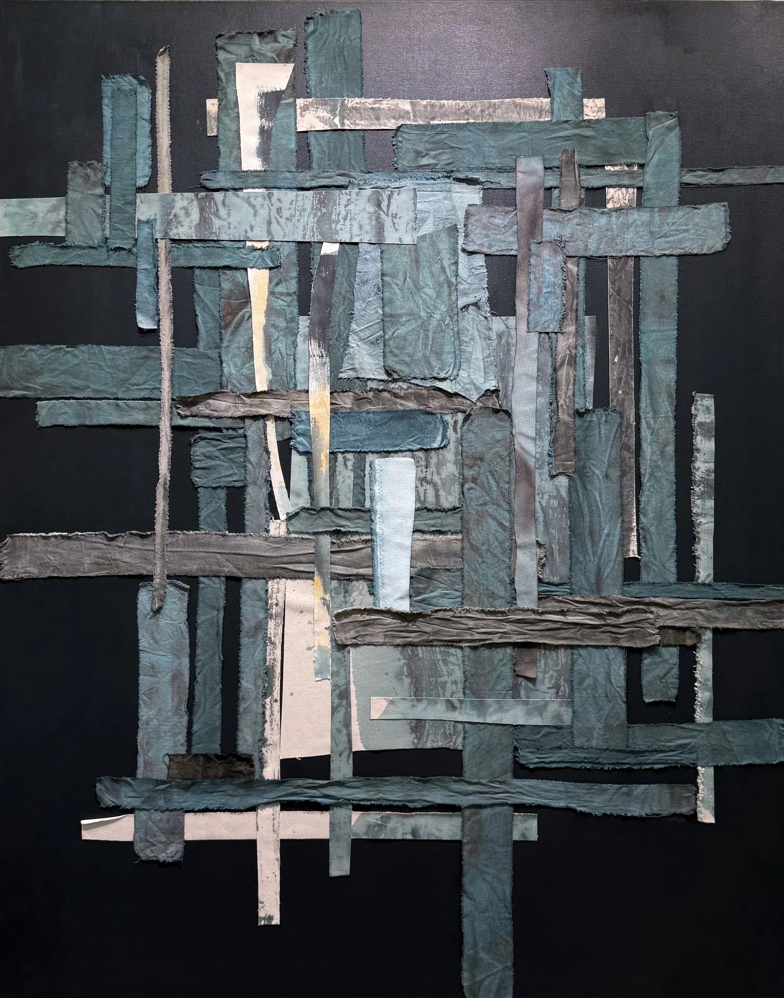 SOLD "Major Tom" - 60x48 in - Acrylic, hand-dyed textile, and mixed media on canvas, 2026