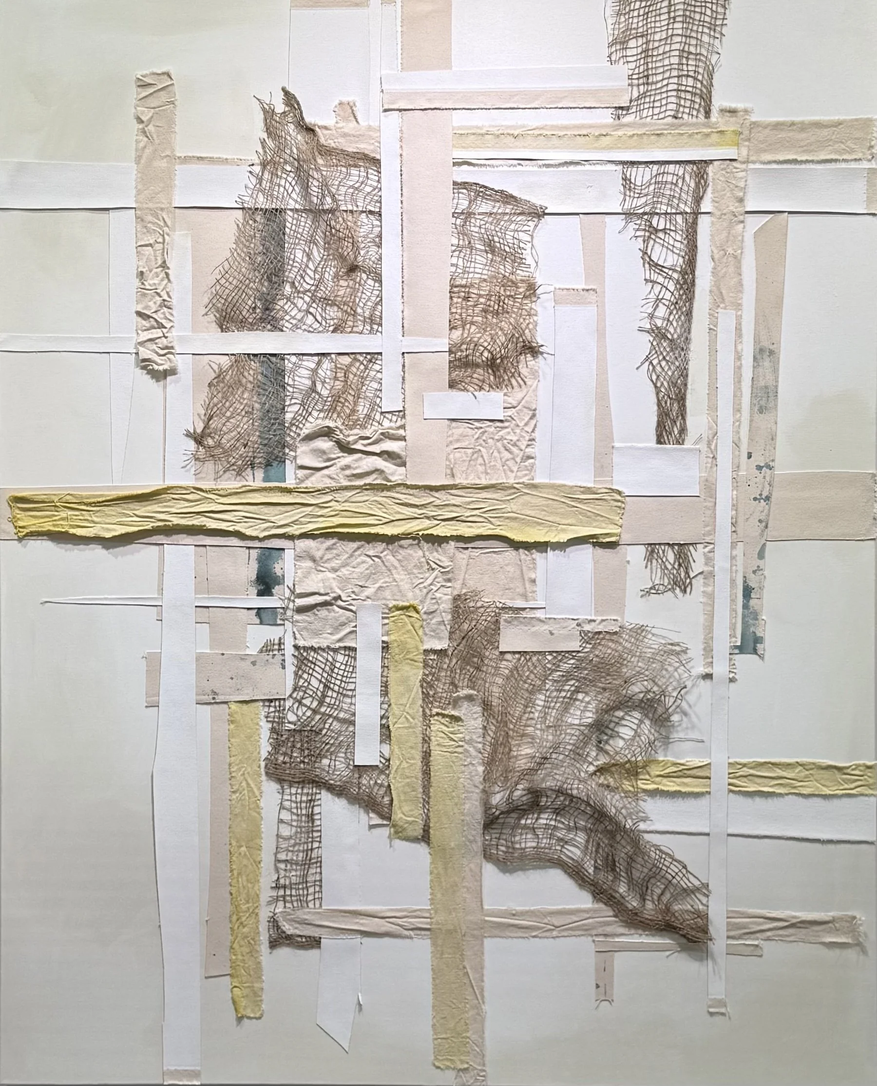 SOLD "It's Been An Adjustment" - 60x48 in - Acrylic, hand-dyed textile, and mixed media on canvas, 2026