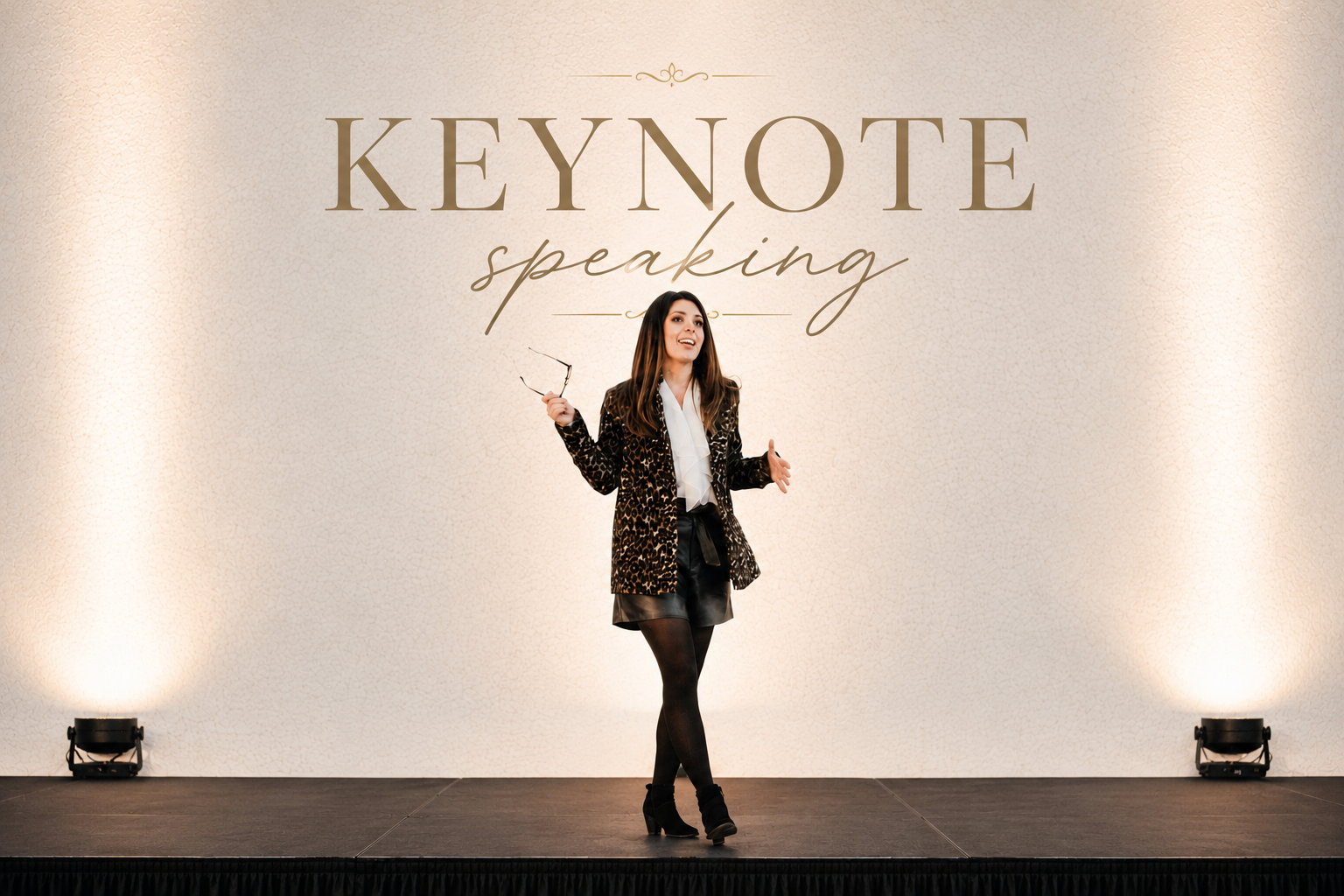 Lindsay Morgan Snyder speaking on stage at a keynote event