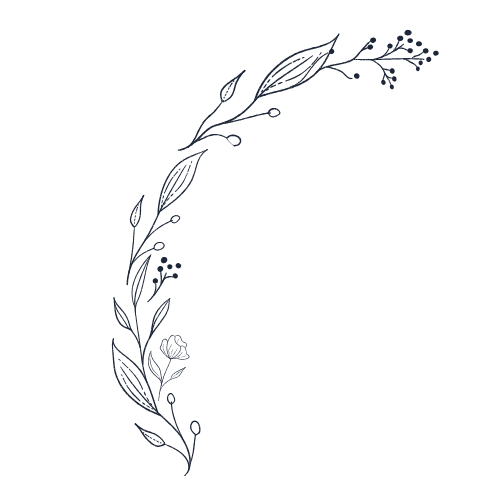 Decorative floral border with leaves and small flowers on a dark background.