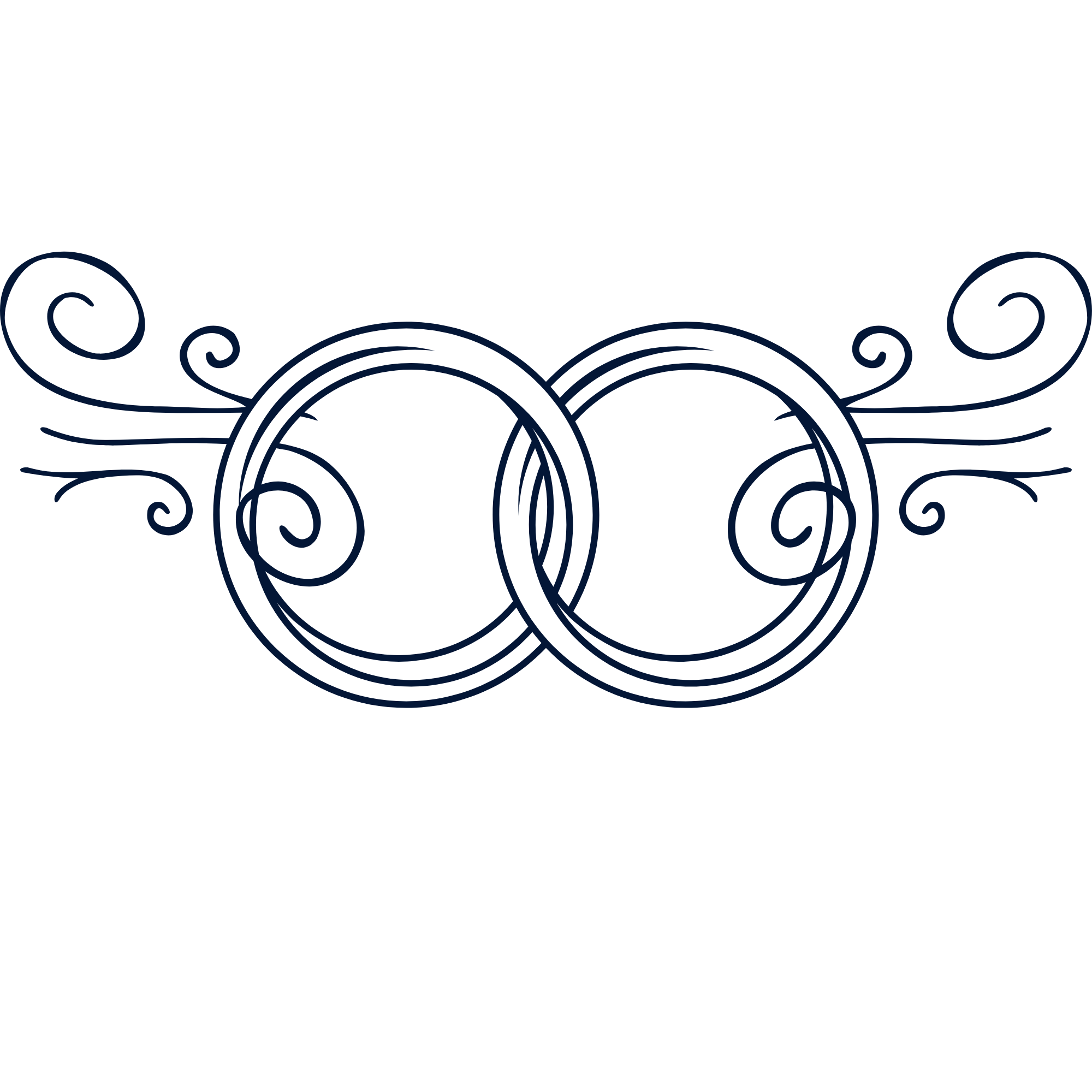 Dark blue ornamental scrollwork flourish with symmetrical interlocking loops on a black background