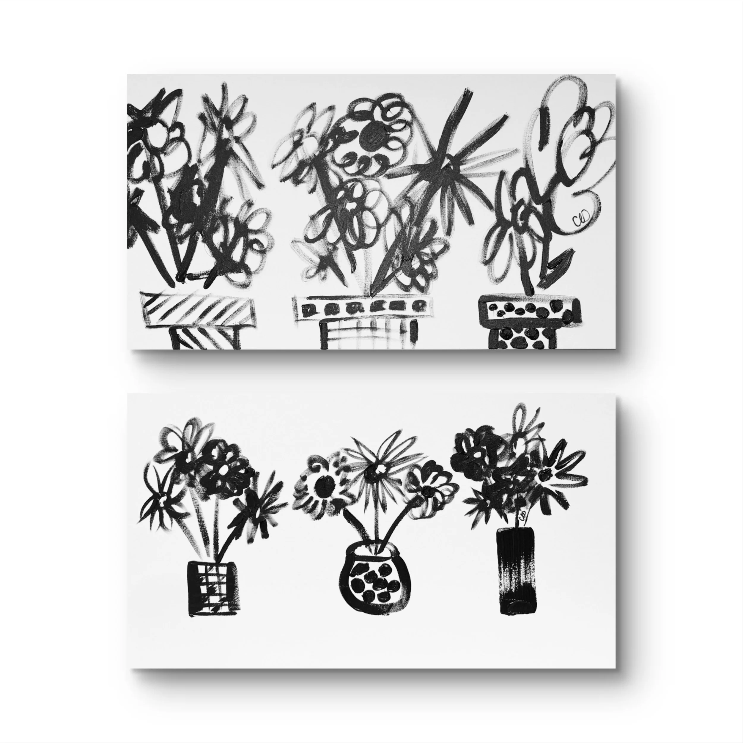 36x18 Black & White Blooms No.1 & No.2