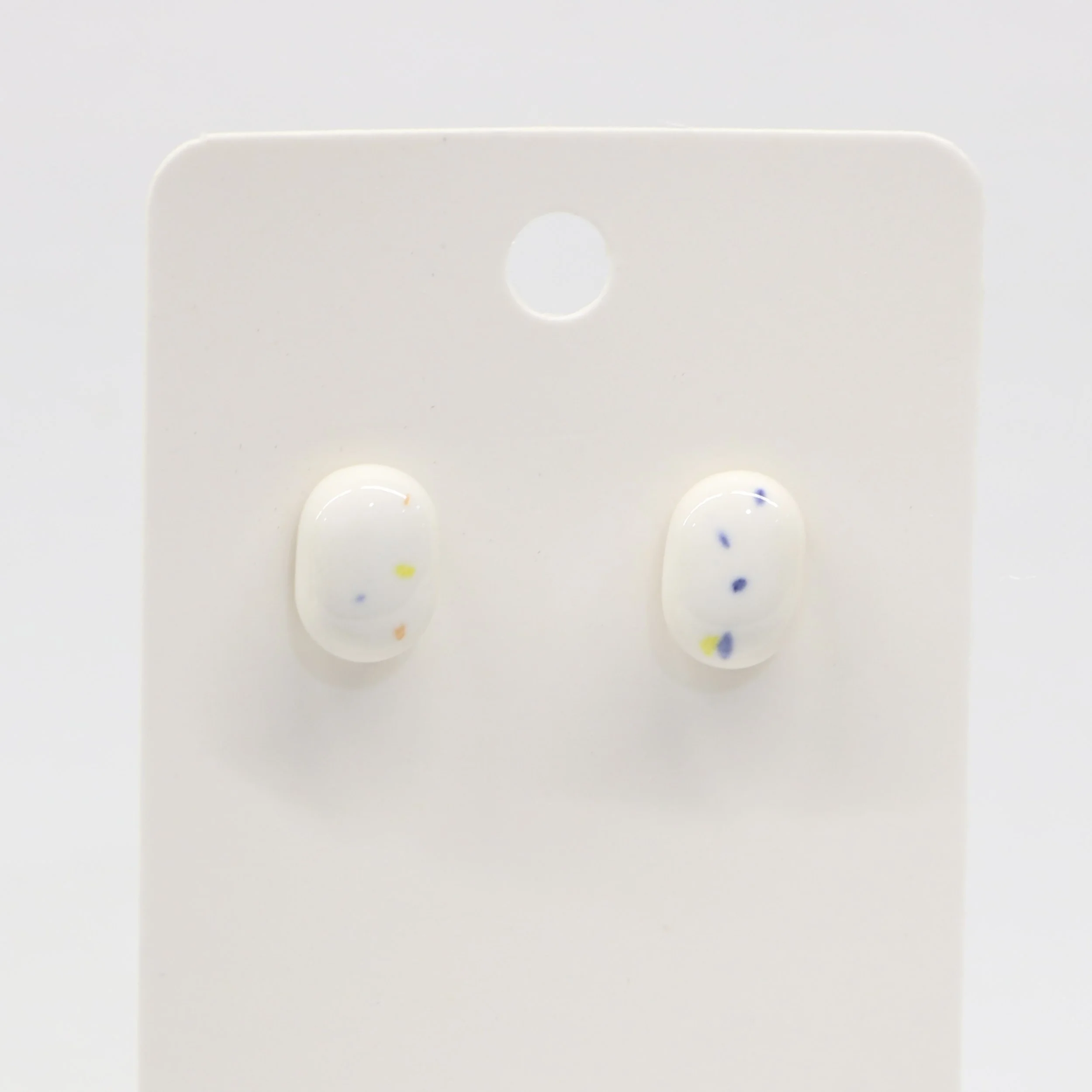 Oval White Speckle Stud Earrings