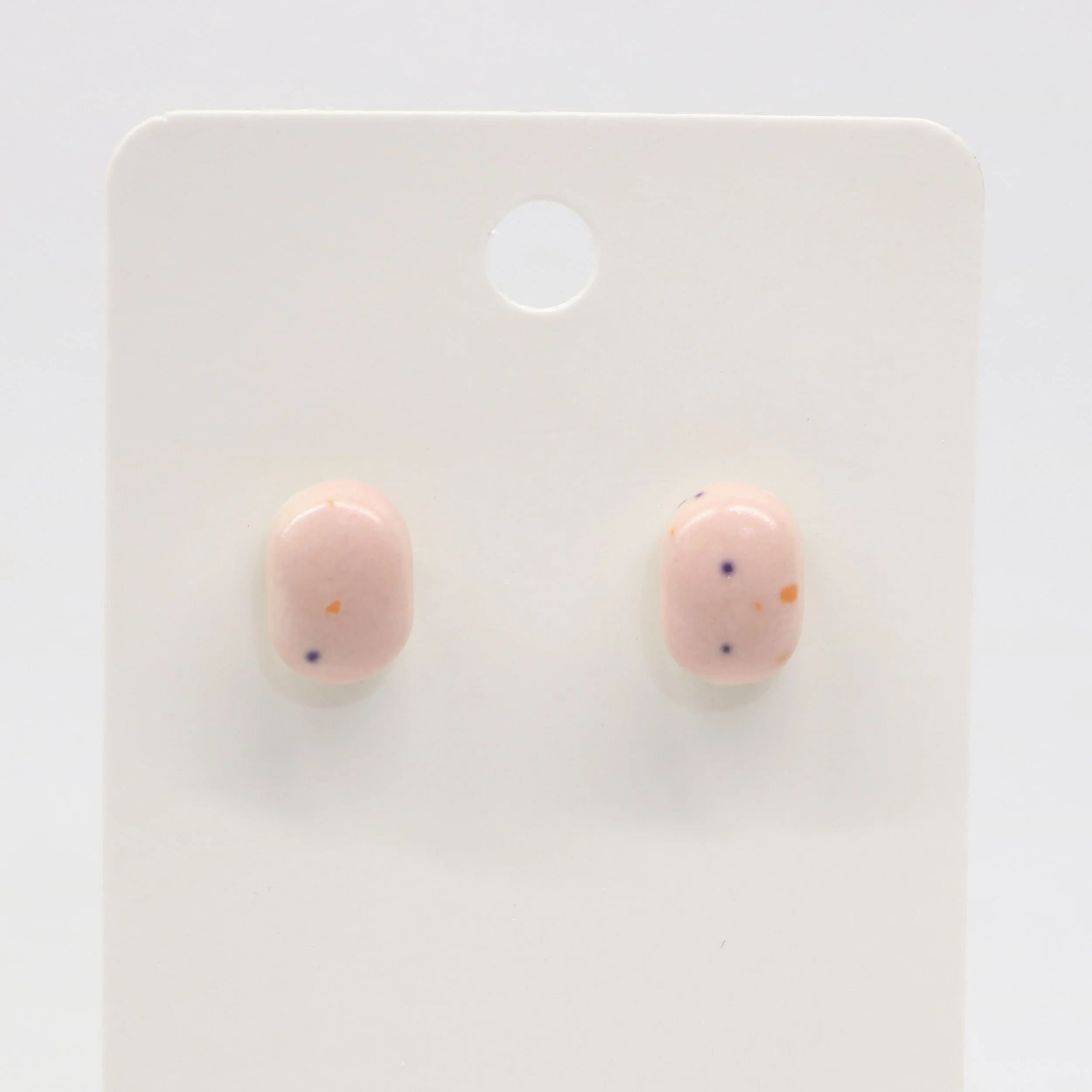 Oval Matte Pink Speckle Stud Earrings