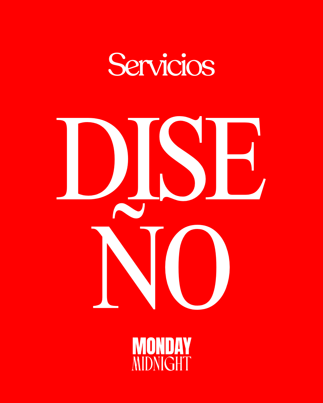 Cartel rojo con letras blancas que promociona servicios de Diseño.