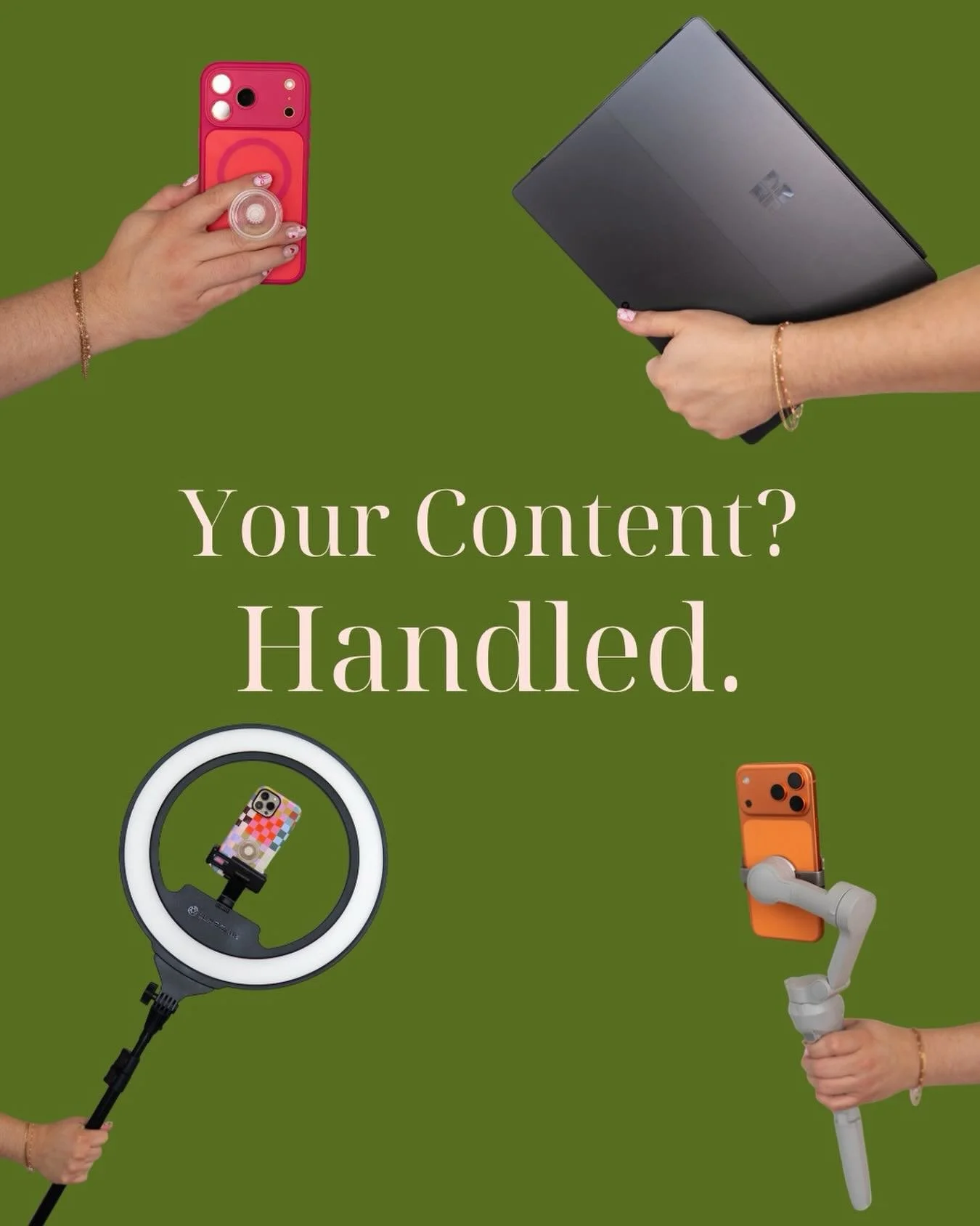 You&rsquo;ve got enough to manage already. Your content shouldn&rsquo;t be another full-time job.

We create strategic, scroll-worthy content that helps your brand stay consistent, connected, and actually fun to follow. No chaos. No guessing games. J