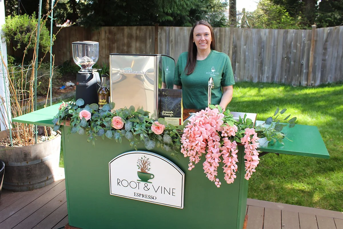 Root & Vine Espresso mobile coffee cart and team in Mill Creek, WA