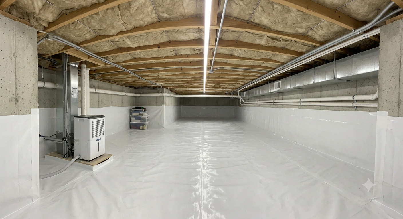 Decontaminated and sanitized crawlspace after rat infestation cleanup in Vernon British Columbia