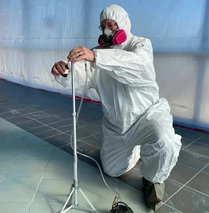 Independent 3rd-party asbestos air clearance testing for safe re-occupancy in an Okanagan home.