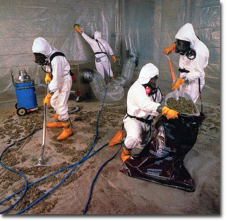 Professional asbestos abatement team setting up a safe containment zone for residential removal in Kelowna.
