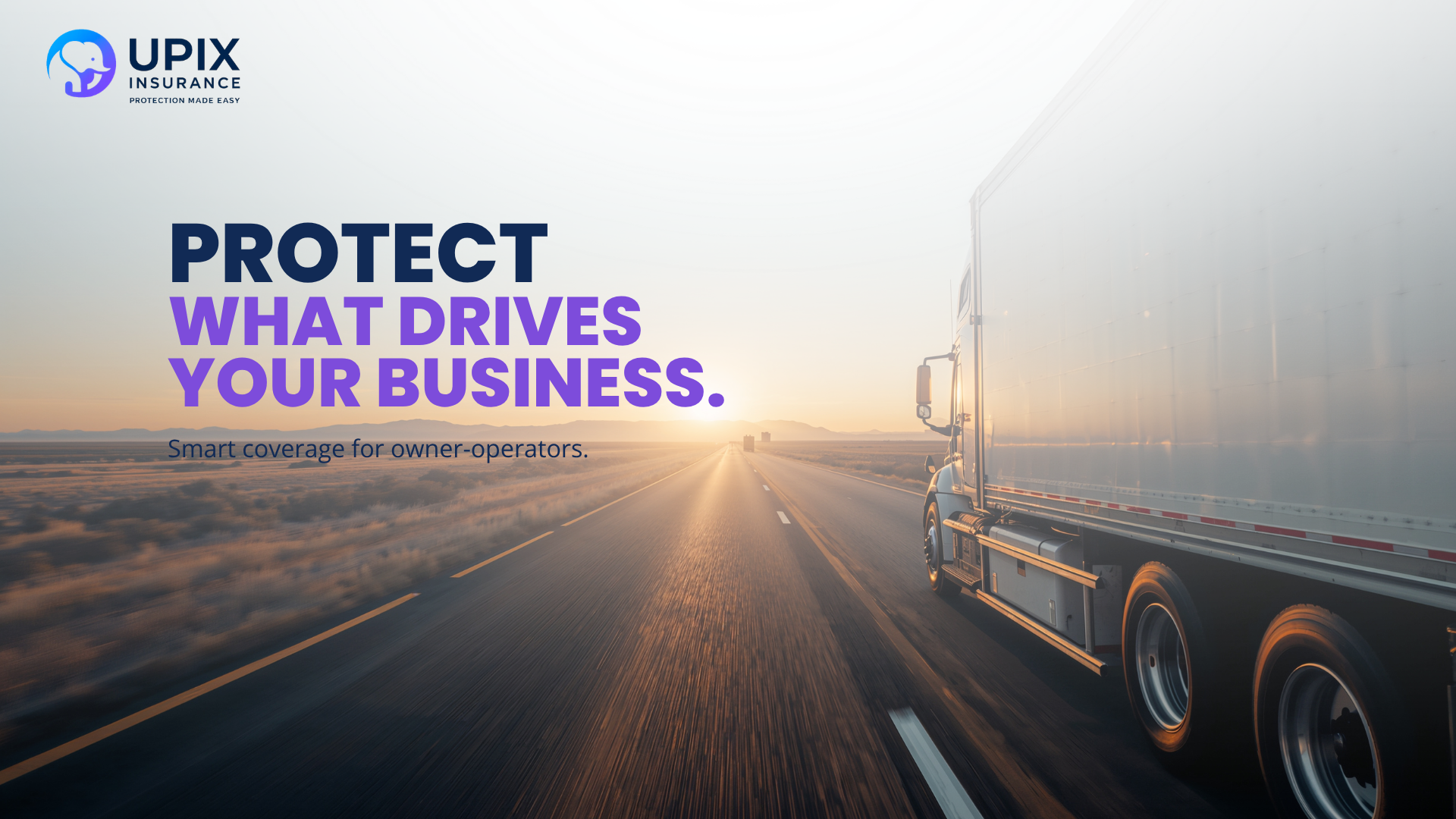 semi truck driving on a highway at sunset representing commercial trucking insurance coverage for owner-operators.