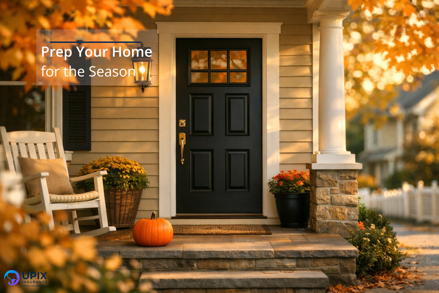 A cozy, aesthetic view of a clean home entrance with seasonal decorations, representing a safe and well-maintained local residence.