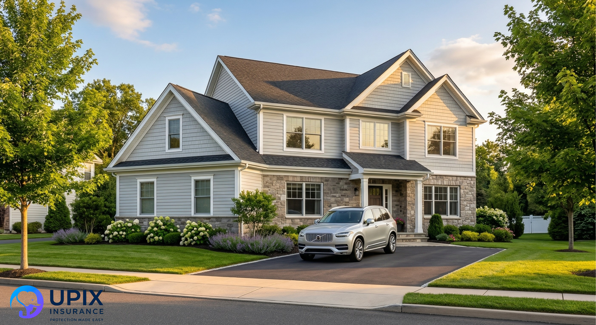 Modern New Jersey home with a family car in the driveway, symbolizing 2026 multi-policy bundling savings.