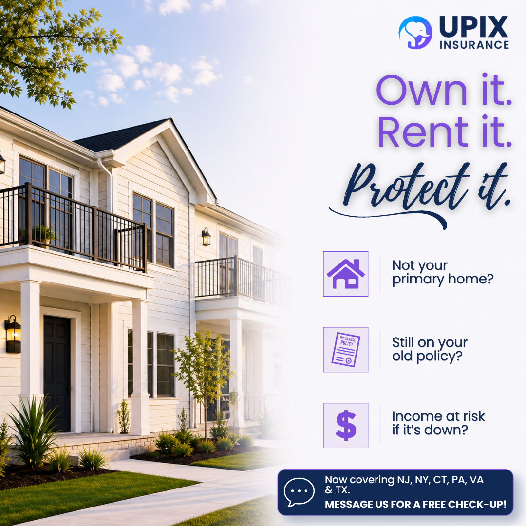 Checklist graphic listing three signs a property owner needs landlord insurance, UPIX Insurance branding