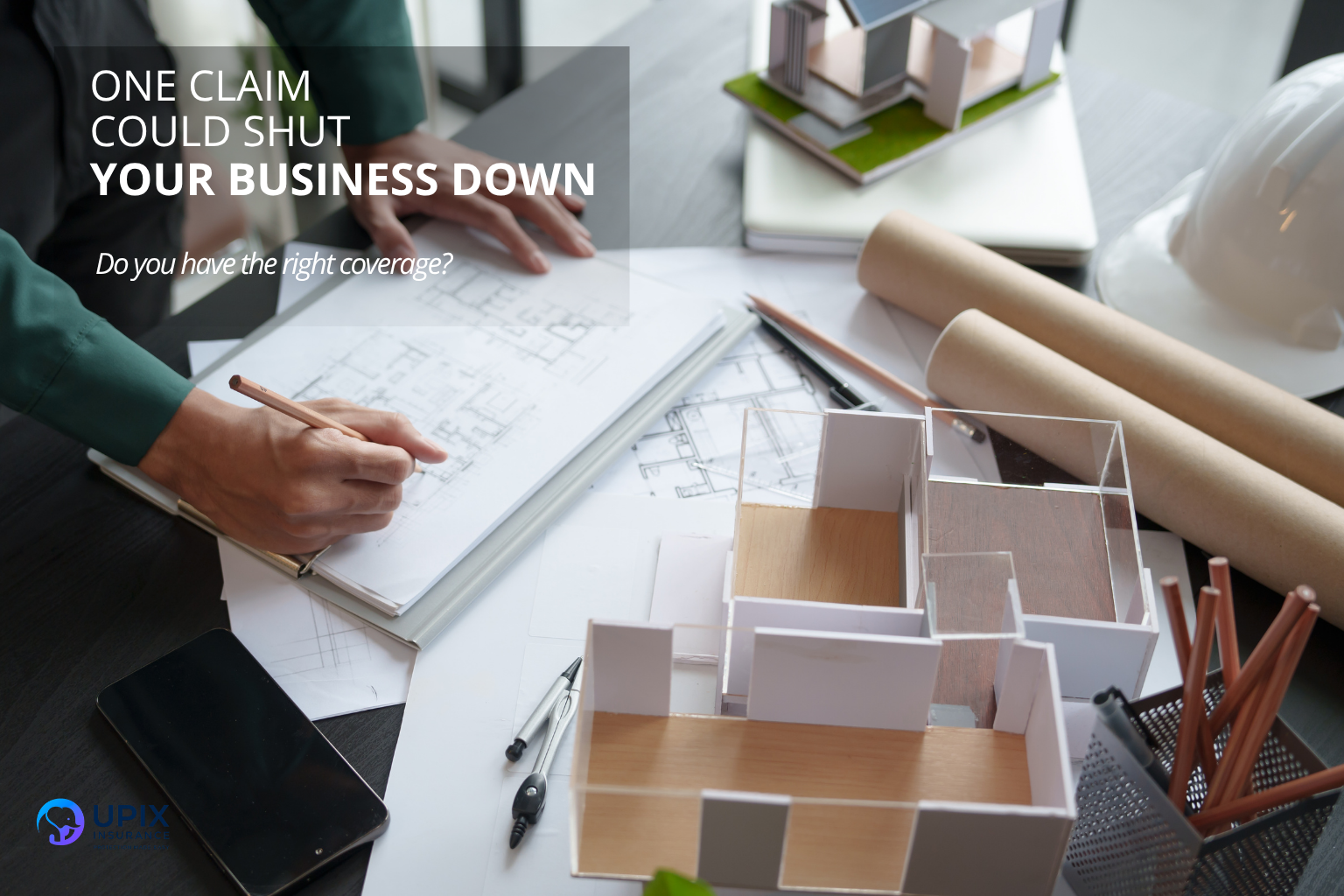 Conceptual blueprint of a building with a blue shield, representing General Liability as the foundation of business insurance.