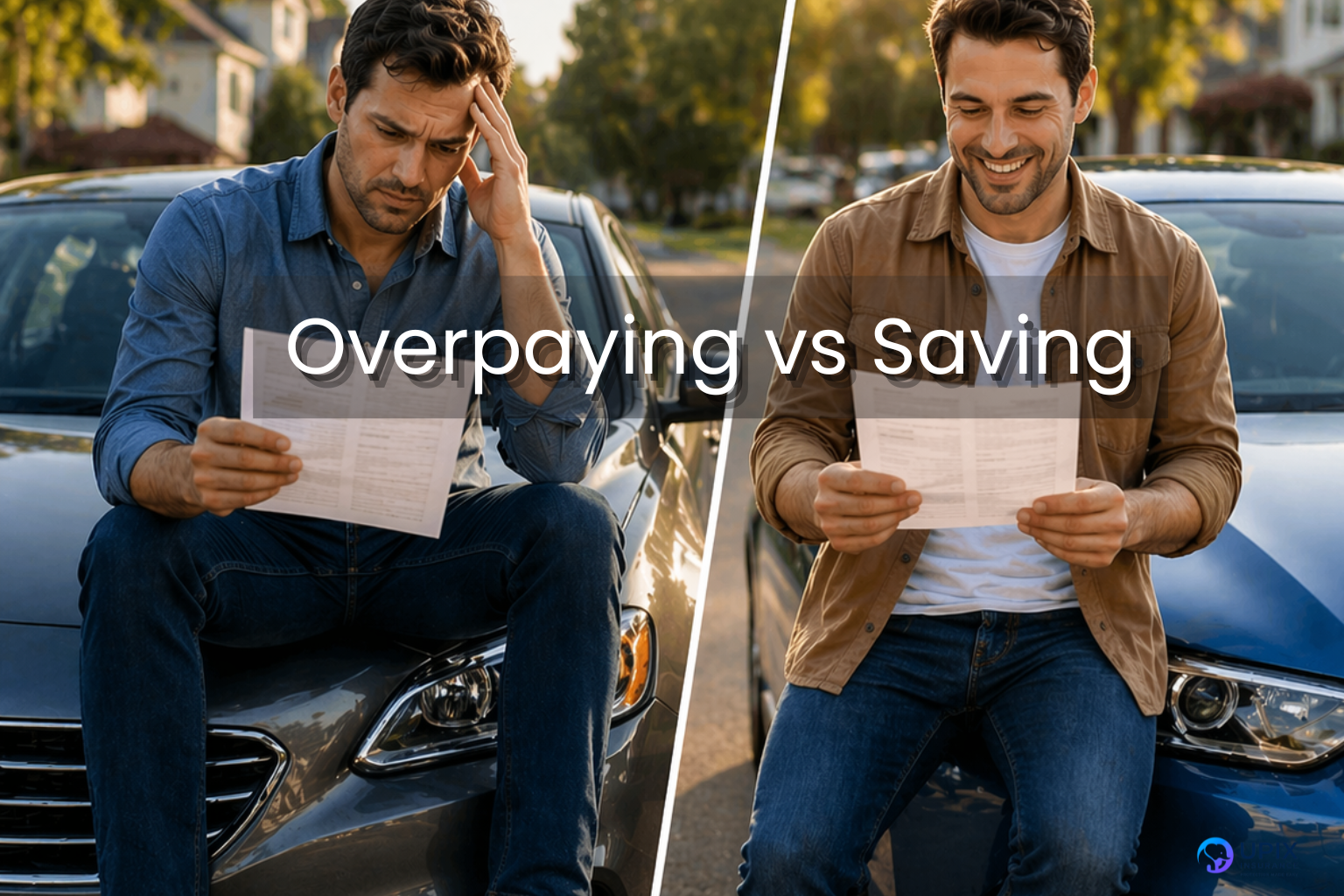 Driver comparing car insurance costs in New Jersey showing overpaying vs saving