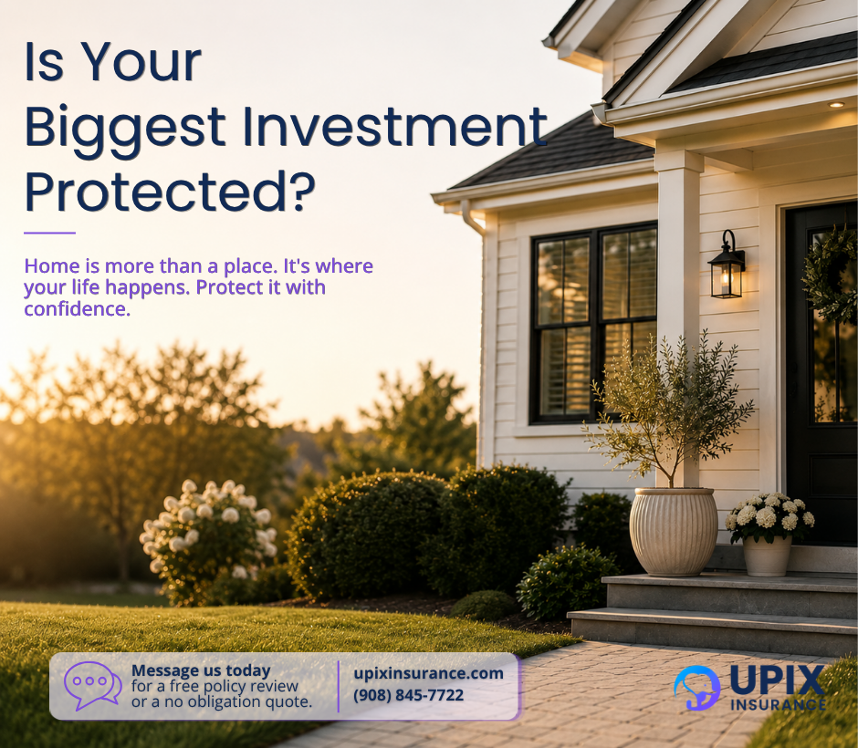 Graphic promoting UPIX homeowners insurance across NJ, NY, CT, PA, VA, and TX