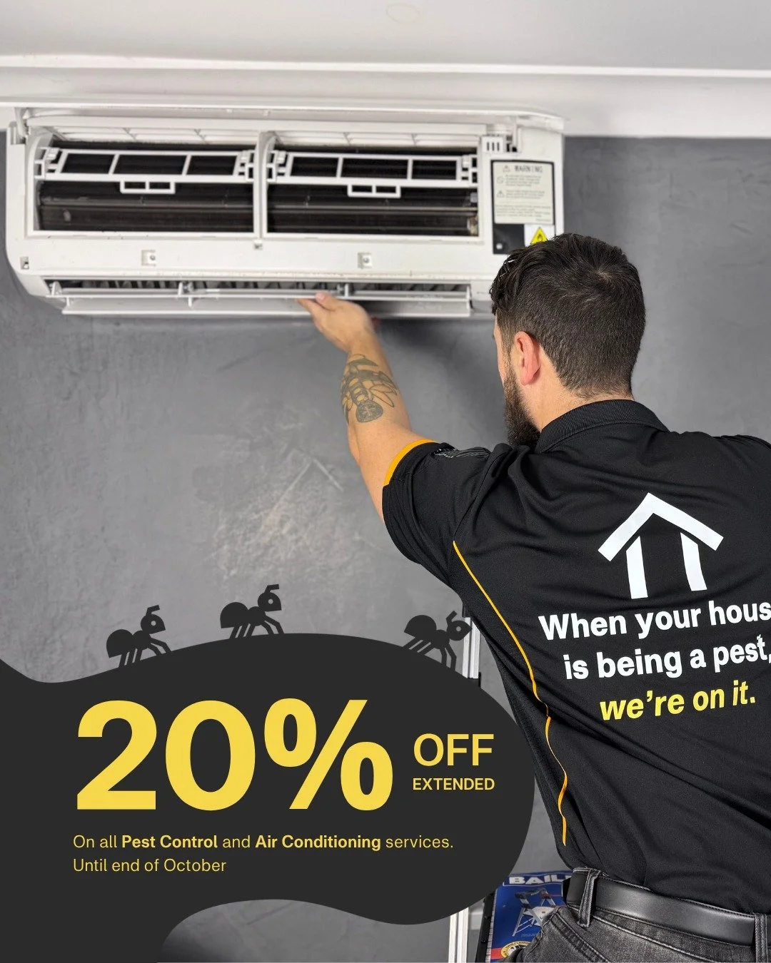 We&rsquo;ve extended our 20% off deal on all Pest Control and Air Conditioning services until the end of October! 👀

Creepy crawlies in the walls? Dust and mould in the aircon? We&rsquo;ve got you covered. Book now and give your home the clean, fres