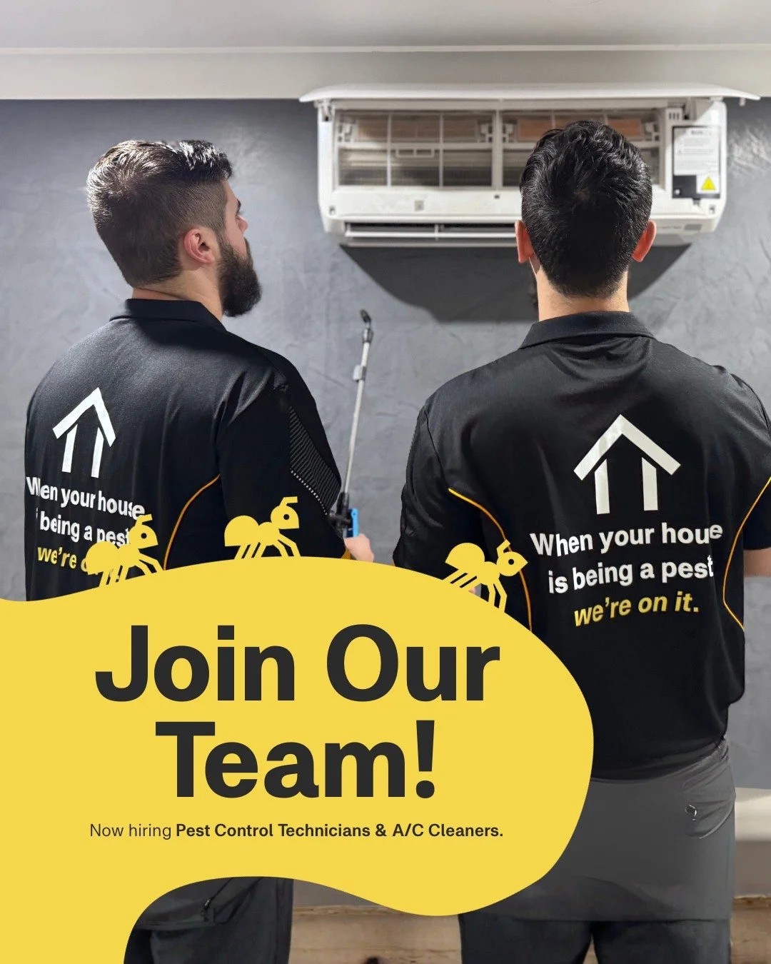 We’re growing and looking for new team members to join the crew! 💪🐜
If you’re hands-on, and don’t mind a bit of elbow grease, this one’s for you. We’re hiring Pest Control Technicians and A/C Cleaners to help keep hom