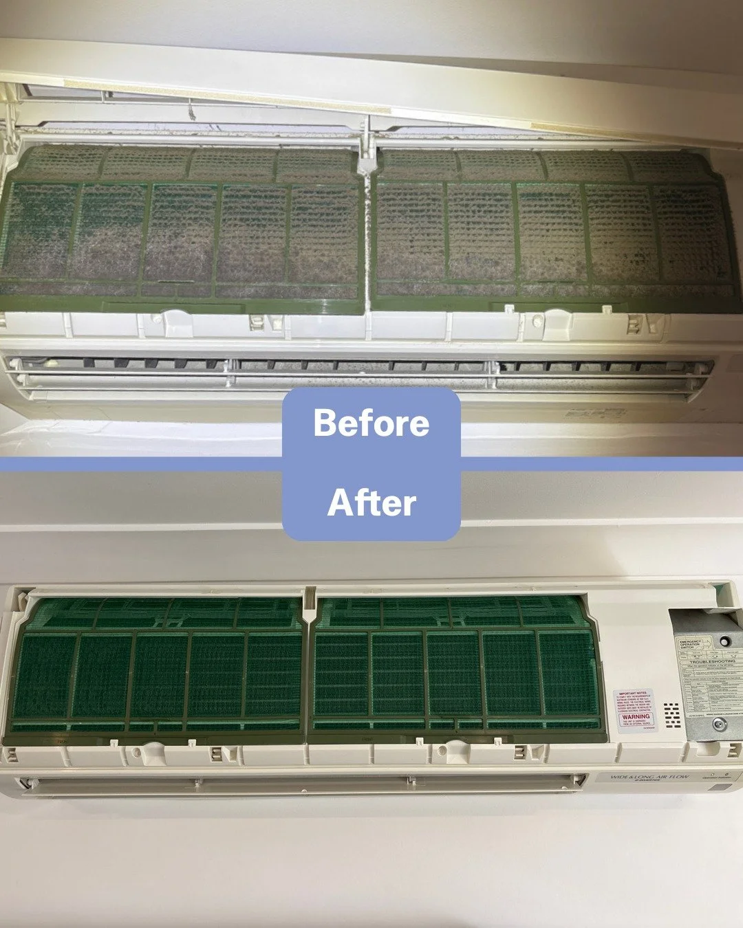 Fresh air hits different when your aircon isn&rsquo;t fighting through dust and mould. Here&rsquo;s a perfect before-and-after to show what a proper clean can do, better airflow, better efficiency, and way healthier air for your home. 🙌

If your uni
