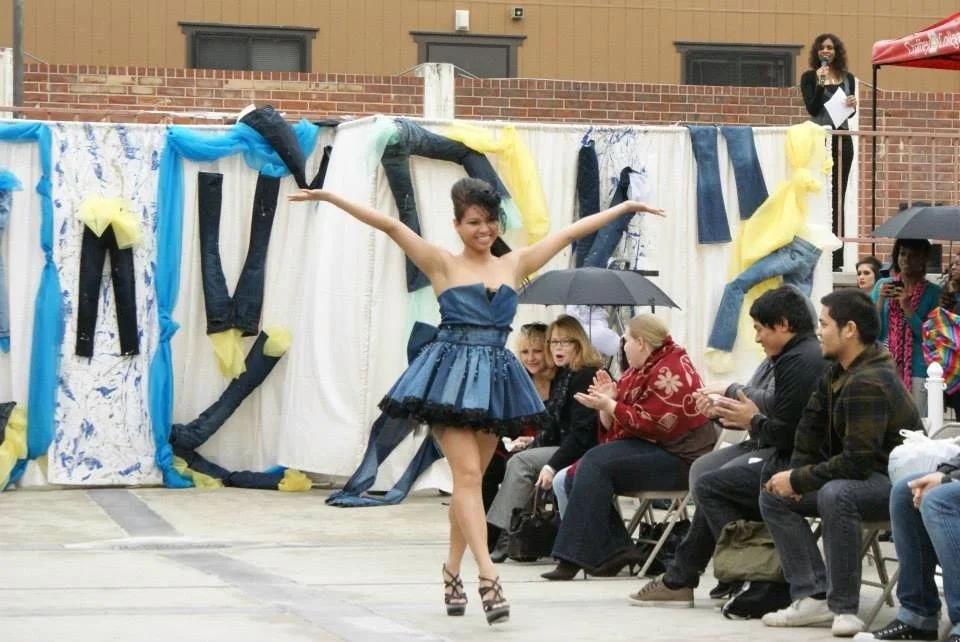 Upcycled strapless jean dress