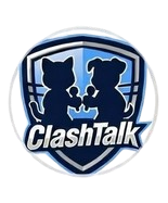 ClashTalk logo featuring two bear characters silhouette with a blue shield background and the word ClashTalk.