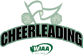 Cheerleading logo with a banner and pink flowers, featuring the text 'CHEERLEADING' and 'WIAA' with 'Est. 1905'.