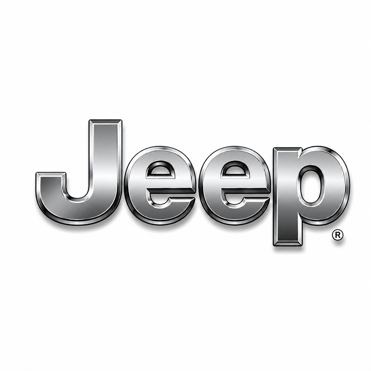 Silver metallic Jeep logo on white background.