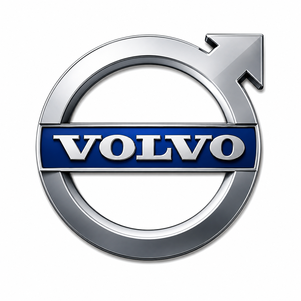 Volvo logo with a circular design and an arrow, featuring the word 'Volvo' in the center on a blue background.
