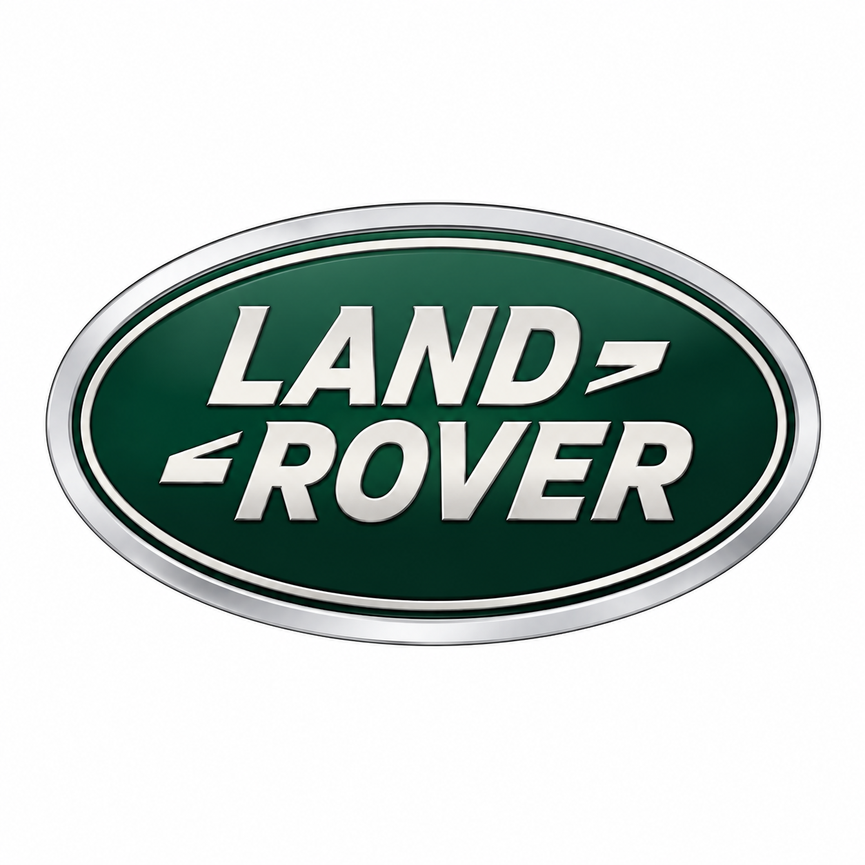 Land Rover logo with green background and silver border.
