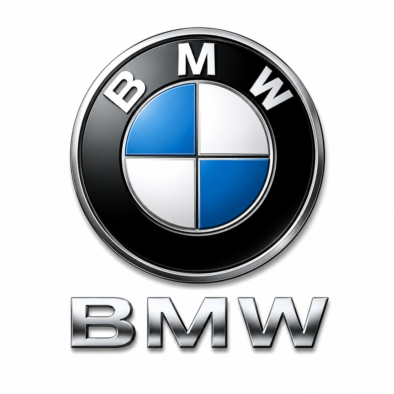 BMW logo with a round emblem featuring black, white, and blue quadrants and the text 'BMW' below.