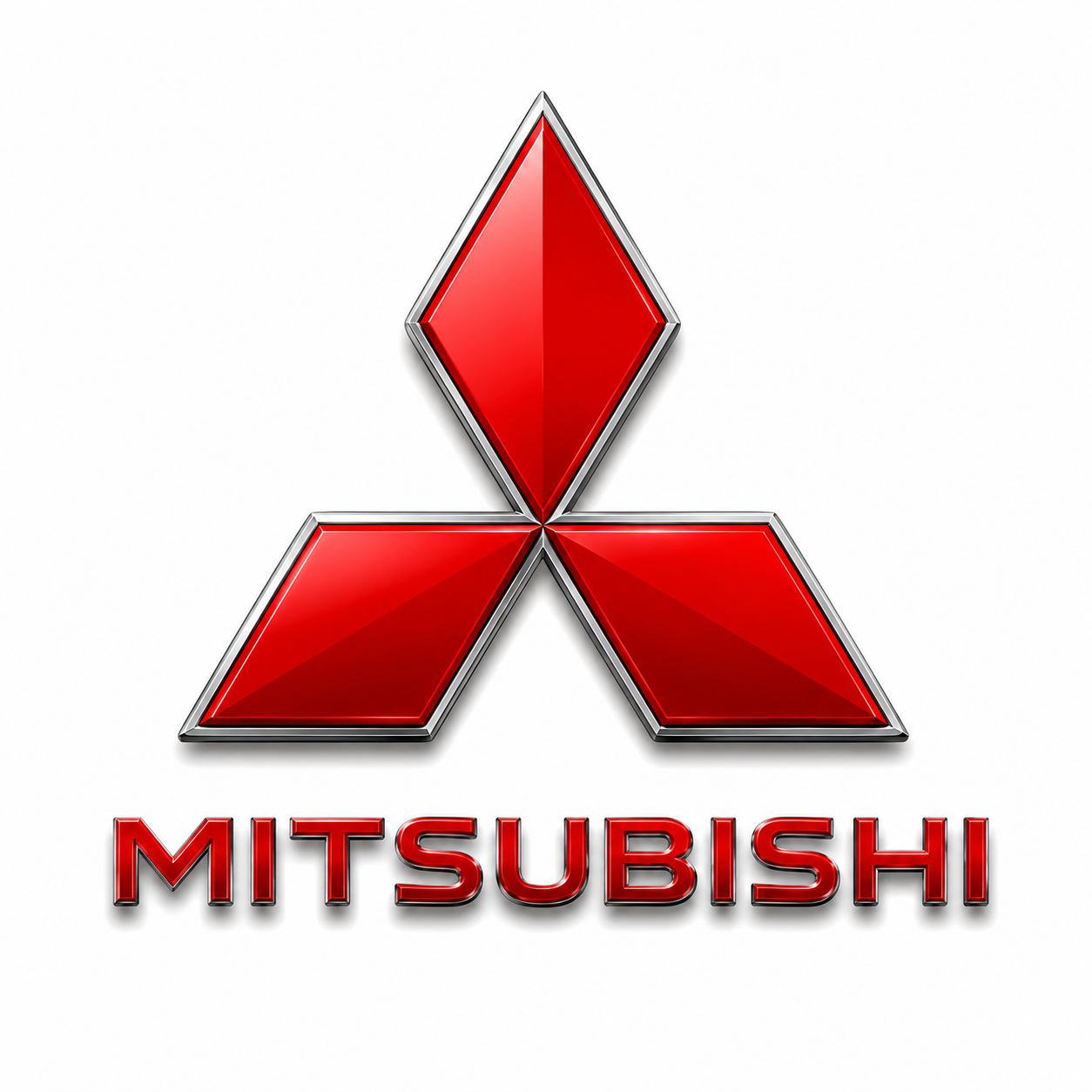 Mitsubishi logo with red diamond shapes and the word 'MITSUBISHI' in red text underneath.