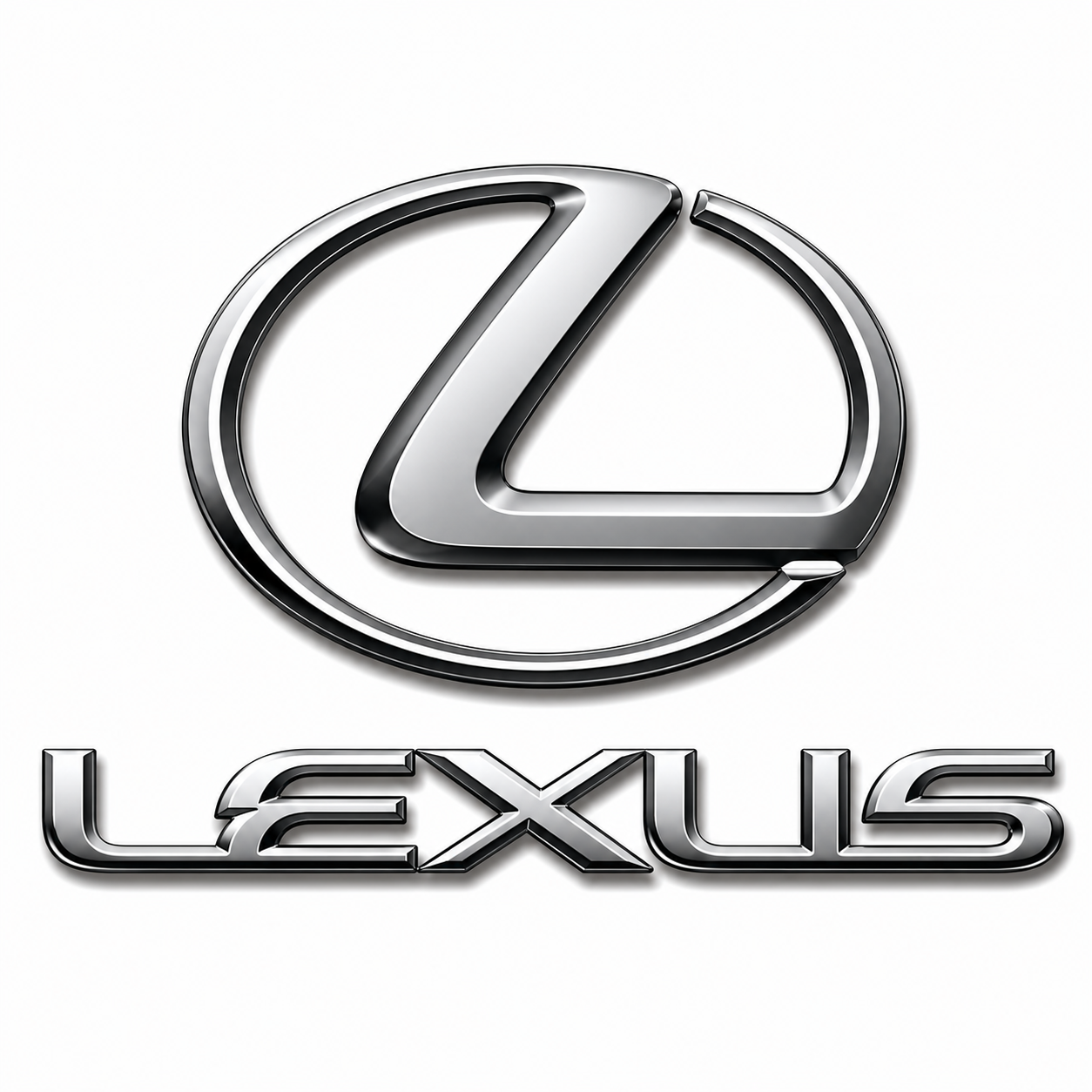 Lexus logo with chrome finish and the brand name below in matching style.