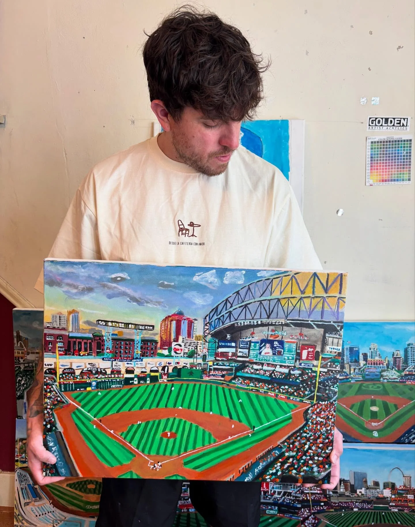 Painting I did of @daikinpark as part of my @mlb ballpark series of paintings. Acrylic paint on an 18x24 canvas 🎨🏟️ #mlb #mlbart #sportsart #astros #houston #houstonastros #daikinpark #houstonart #astrosart #astrospainting