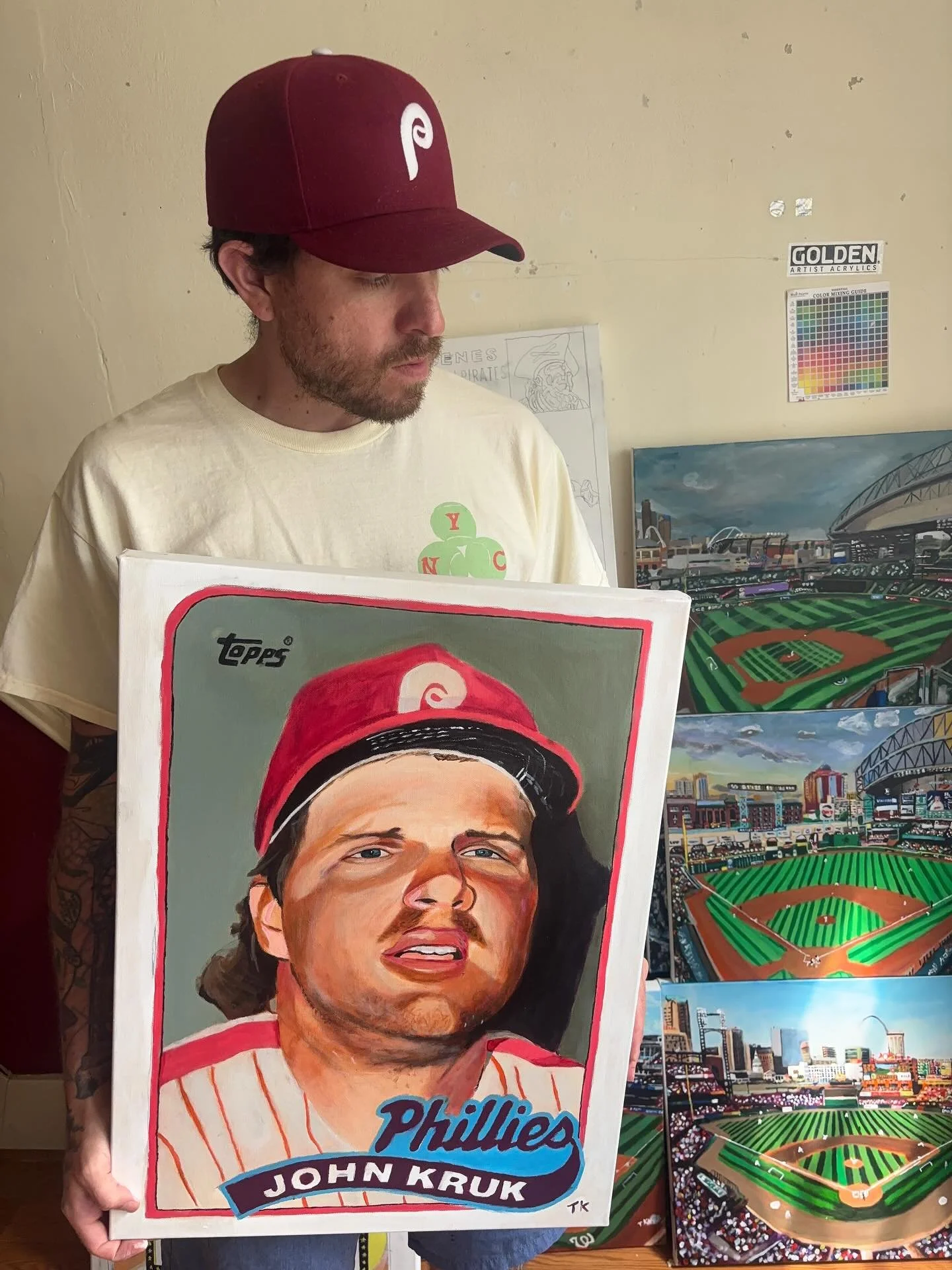 Painted a #johnkruk @topps card from their 1989 series. @goldenpaints on an 18x24 canvas. #phillies #topps #toppsart #toppsbaseball #sportsart #philliesart #philliespainting #kruk @nbcsphilly
