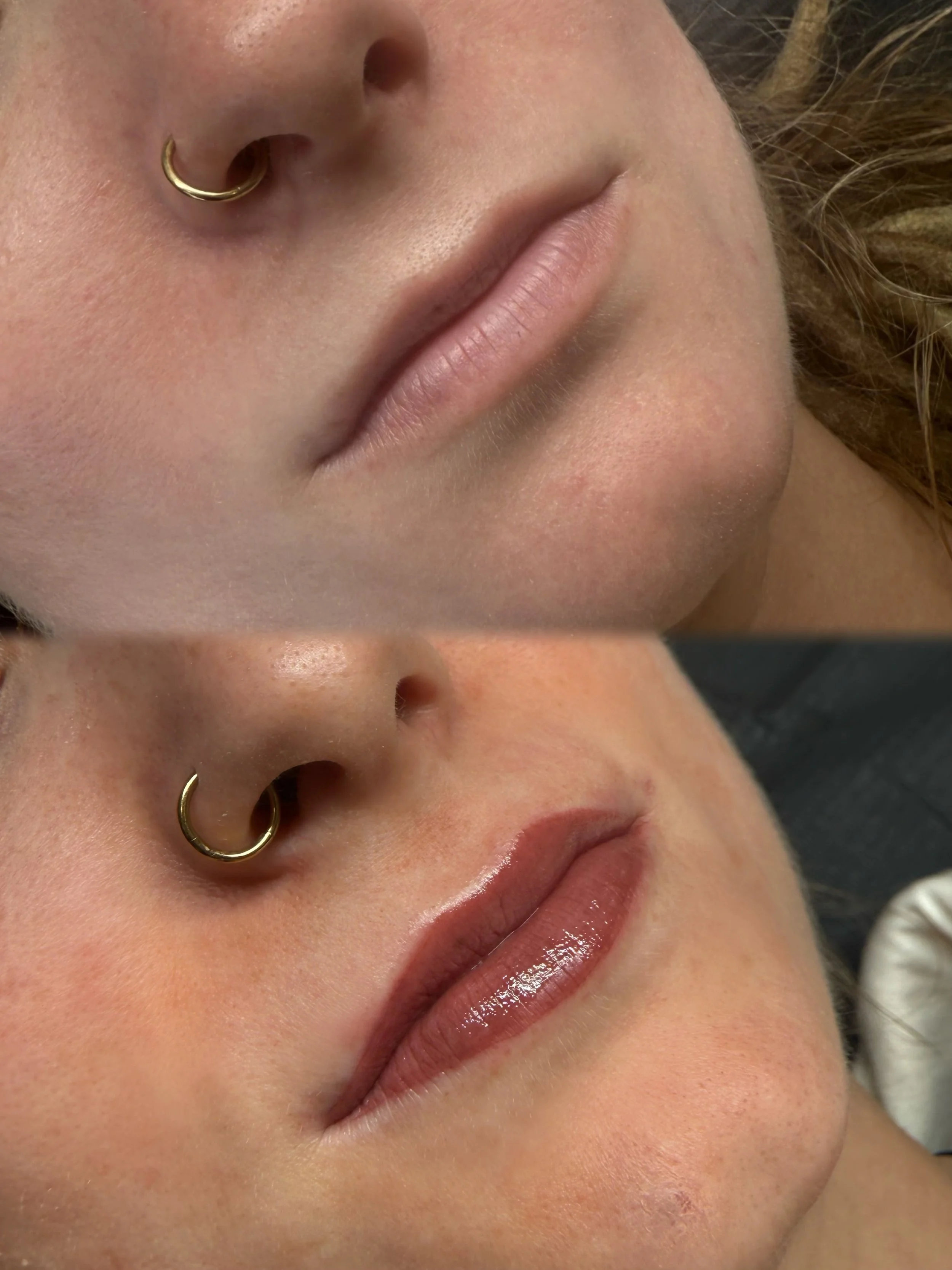 Nude lip blush treatment in Christchurch at Belle Amour Studio for soft, natural-looking lips.