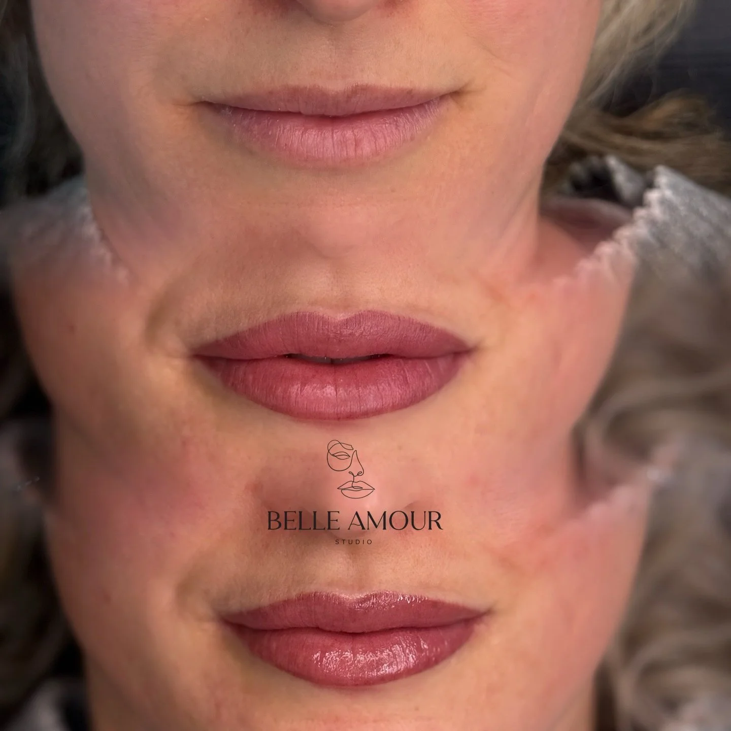 Before and after lip blush tattoo treatment at Belle Amour Studio Christchurch.