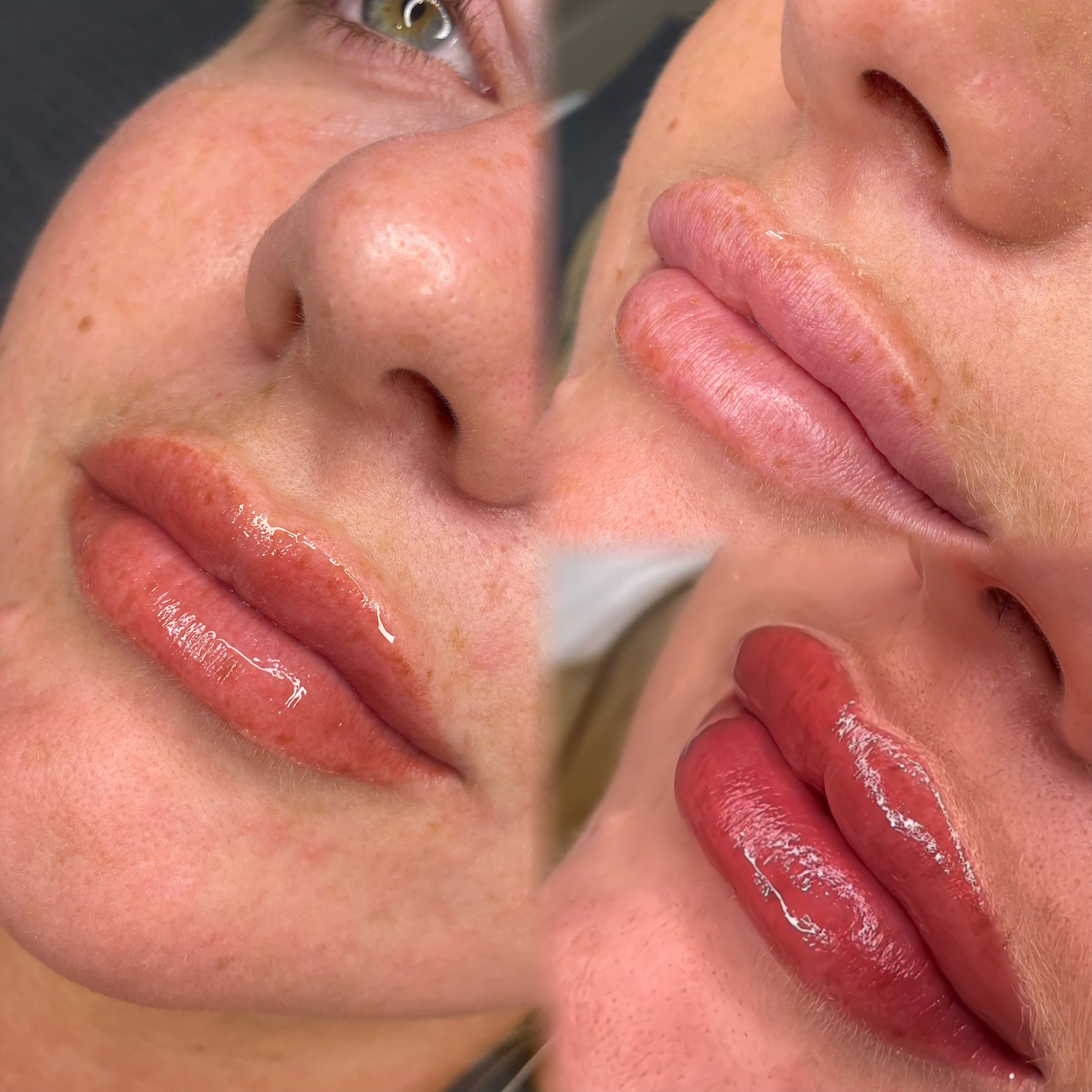 Healed lip blush results in Christchurch at Belle Amour Studio showing soft, natural colour